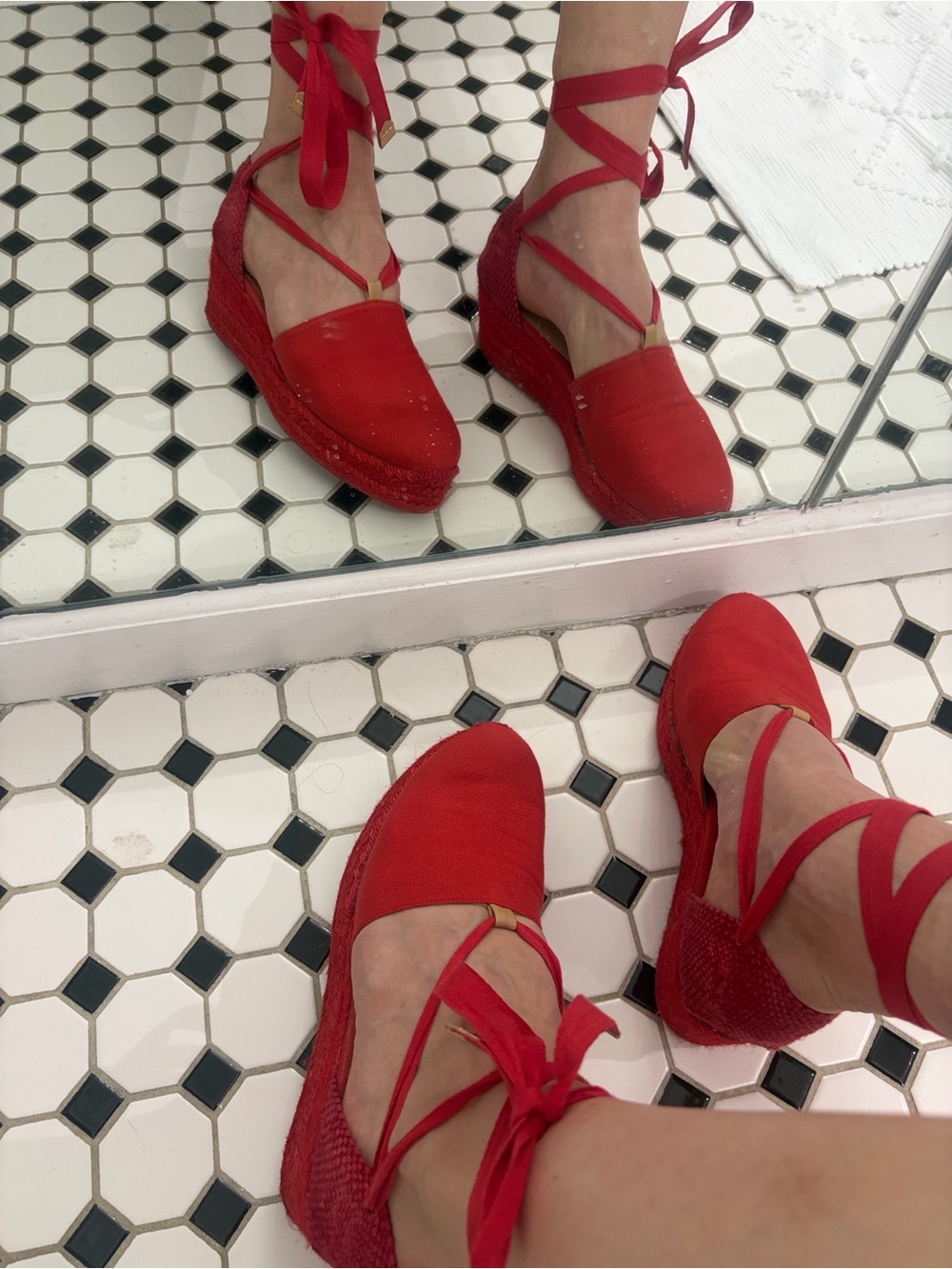Castaner Red Canvas Espadrille Platform Sandals with Ankle Tie